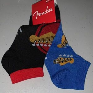 NEW- Fender Unisex Black and Blue Guitar Pattern Socks. Set Of Two